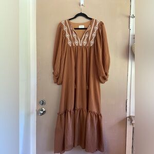 Aura Peasant Dress / Size L / Brown